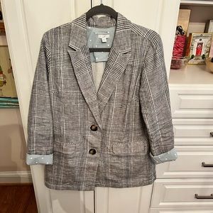 Jjill boyfriend jacket size small plaid with polka dot trim like new